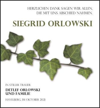 Traueranzeige von Siegrid Orlowski  von Magdeburger Volksstimme
