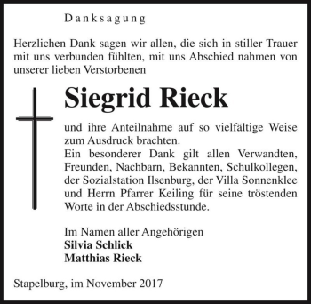 Traueranzeige von Siegrid Rieck  von Magdeburger Volksstimme