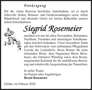 Traueranzeige von Siegrid Rosemeier  von Magdeburger Volksstimme
