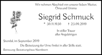 Traueranzeige von Siegrid Schmuck  von Magdeburger Volksstimme