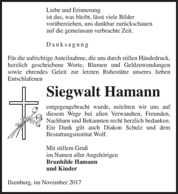 Traueranzeige von Siegwalt Hamann  von Magdeburger Volksstimme
