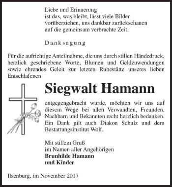 Traueranzeige von Siegwalt Hamann  von Magdeburger Volksstimme