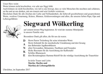 Traueranzeige von Siegward Wölkerling  von Magdeburger Volksstimme