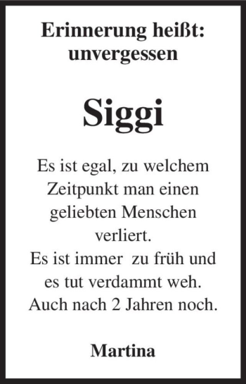 Traueranzeige von Siggi  von Magdeburger Volksstimme