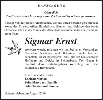 Traueranzeige von Sigmar Ernst  von Magdeburger Volksstimme