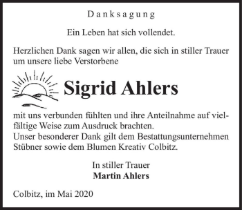 Traueranzeige von Sigrid Ahlers  von Magdeburger Volksstimme