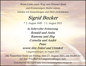 Traueranzeige von Sigrid Becker  von Magdeburger Volksstimme