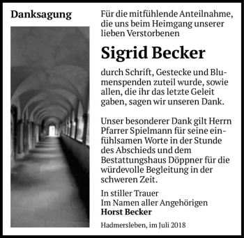 Traueranzeige von Sigrid Becker  von Magdeburger Volksstimme
