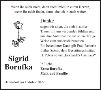 Traueranzeige von Sigrid Borufka  von Magdeburger Volksstimme