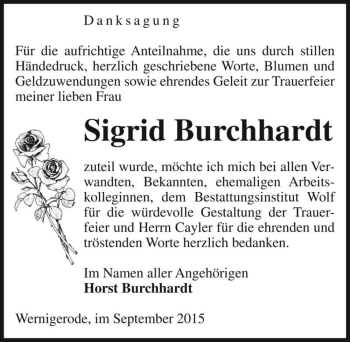 Traueranzeige von Sigrid Burchhardt  von Magdeburger Volksstimme
