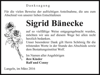 Traueranzeige von Sigrid Bänecke  von Magdeburger Volksstimme