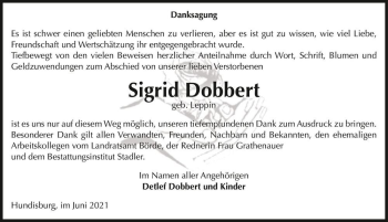 Traueranzeige von Sigrid Dobbert (geb. Leppin)  von Magdeburger Volksstimme