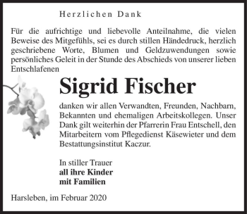Traueranzeige von Sigrid Fischer  von Magdeburger Volksstimme