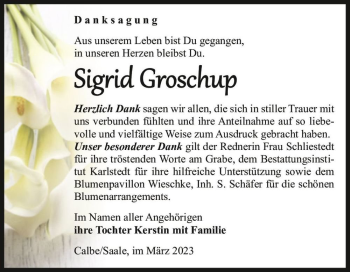 Traueranzeige von Sigrid Groschup  von Magdeburger Volksstimme