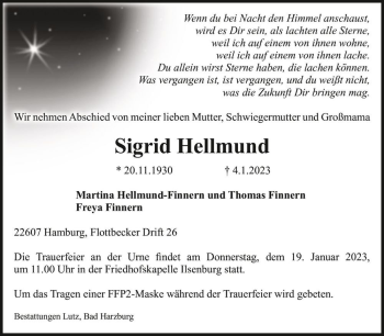 Traueranzeige von Sigrid Hellmund  von Magdeburger Volksstimme