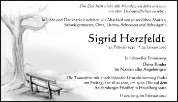 Traueranzeige von Sigrid Herzfeldt  von Magdeburger Volksstimme