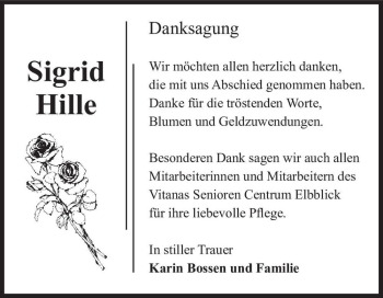 Traueranzeige von Sigrid Hille  von Magdeburger Volksstimme