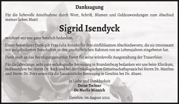 Traueranzeige von Sigrid Isendyck  von Magdeburger Volksstimme