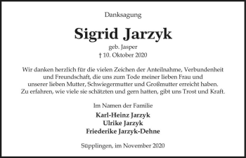 Traueranzeige von Sigrid Jarzyk (geb. Jasper)  von Magdeburger Volksstimme