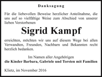 Traueranzeige von Sigrid Kampf  von Magdeburger Volksstimme