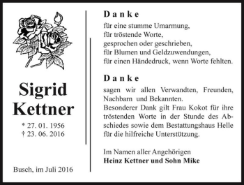 Traueranzeige von Sigrid Kettner  von Magdeburger Volksstimme