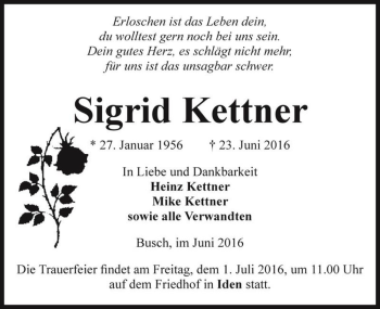 Traueranzeige von Sigrid Kettner  von Magdeburger Volksstimme