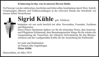 Traueranzeige von Sigrid Kühle (geb. Nehrkorn)  von Magdeburger Volksstimme