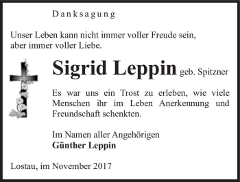 Traueranzeige von Sigrid Leppin (geb. Spitzner)  von Magdeburger Volksstimme