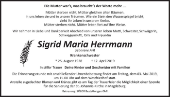 Traueranzeige von Sigrid Maria Herrmann  von Magdeburger Volksstimme