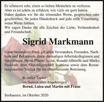 Traueranzeige von Sigrid Markmann  von Magdeburger Volksstimme