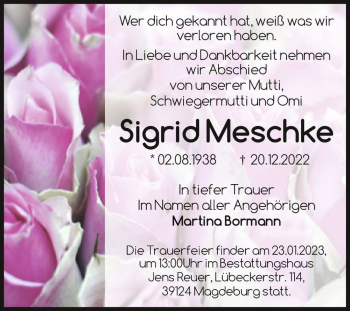 Traueranzeige von Sigrid Meschke  von Magdeburger Volksstimme