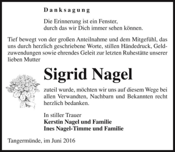Traueranzeige von Sigrid Nagel  von Magdeburger Volksstimme