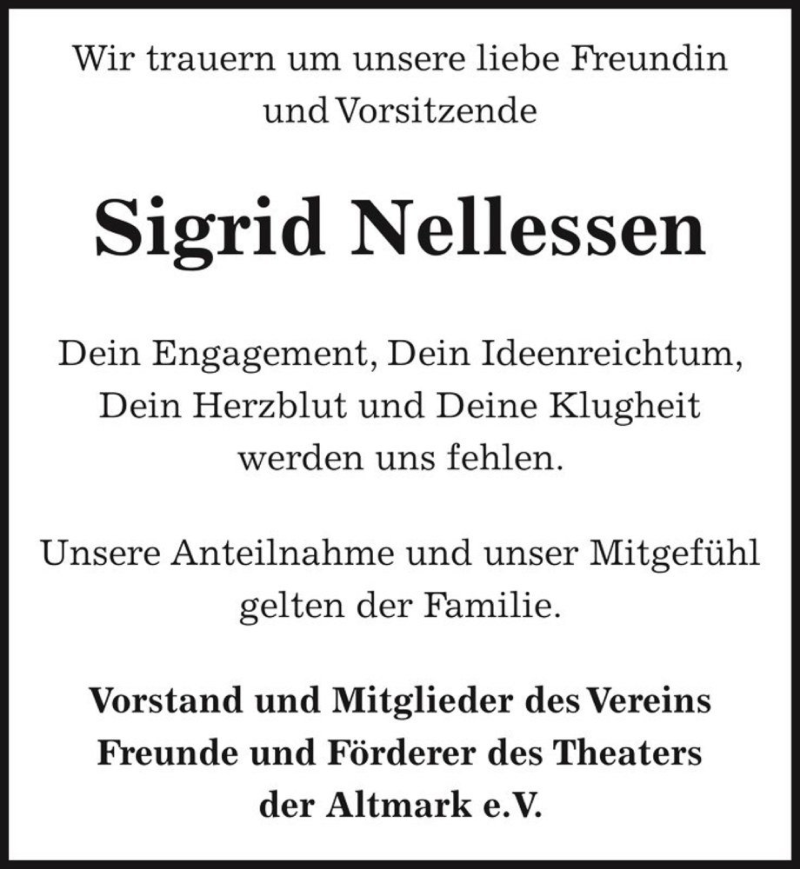 Traueranzeige für Sigrid Nellessen  vom 30.07.2016 aus Magdeburger Volksstimme