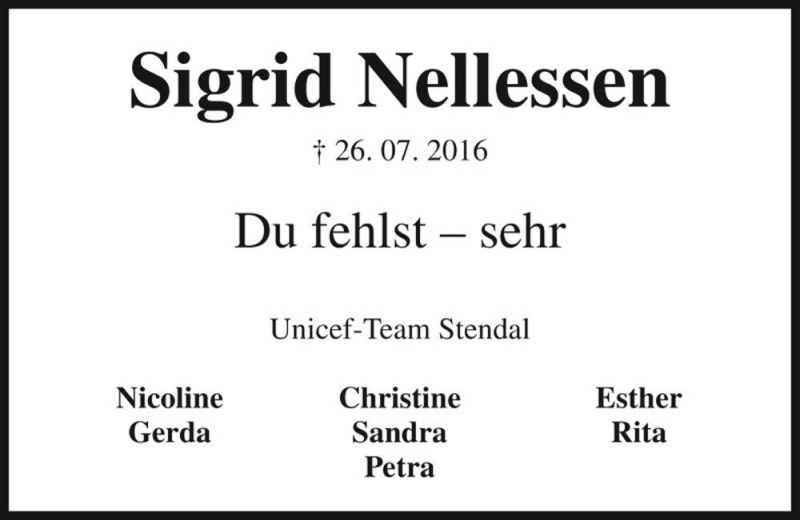  Traueranzeige für Sigrid Nellessen  vom 02.08.2016 aus Magdeburger Volksstimme