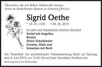 Traueranzeige von Sigrid Oethe  von Magdeburger Volksstimme