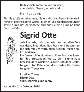 Traueranzeige von Sigrid Otte  von Magdeburger Volksstimme