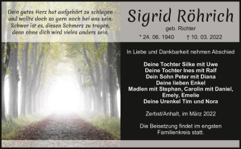Traueranzeige von Sigrid Röhrich (geb. Richter)  von Magdeburger Volksstimme