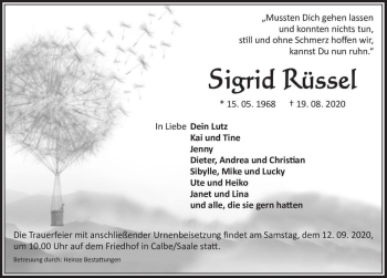 Traueranzeige von Sigrid Rüssel  von Magdeburger Volksstimme