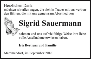 Traueranzeige von Sigrid Sauermann  von Magdeburger Volksstimme