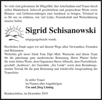 Traueranzeige von Sigrid Schisanowski  von Magdeburger Volksstimme