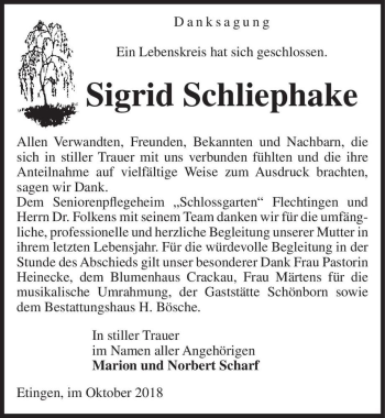 Traueranzeige von Sigrid Schliephake  von Magdeburger Volksstimme
