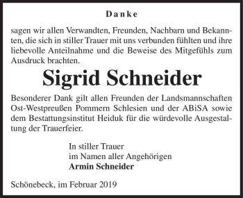 Traueranzeige von Sigrid Schneider  von Magdeburger Volksstimme
