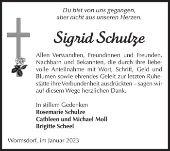Traueranzeige von Sigrid Schulze  von Magdeburger Volksstimme