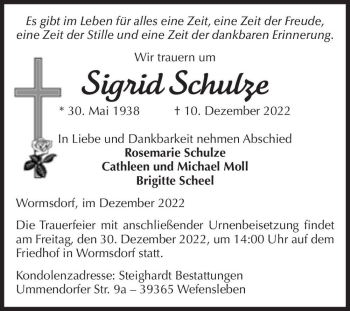 Traueranzeige von Sigrid Schulze  von Magdeburger Volksstimme