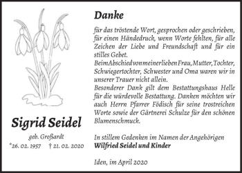 Traueranzeige von Sigrid Seidel (geb. Großardt)  von Magdeburger Volksstimme