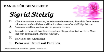 Traueranzeige von Sigrid Stelzig  von Magdeburger Volksstimme