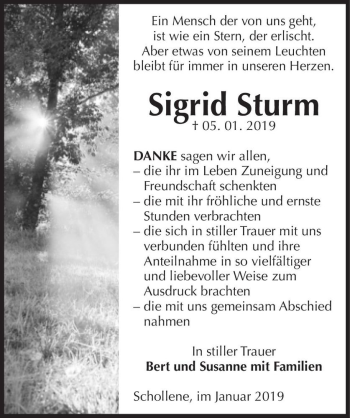 Traueranzeige von Sigrid Sturm  von Magdeburger Volksstimme