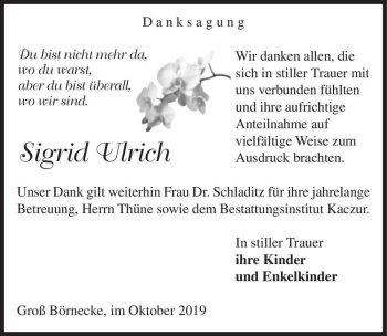 Traueranzeige von Sigrid Ulrich  von Magdeburger Volksstimme