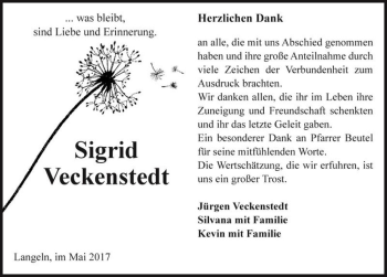 Traueranzeige von Sigrid Veckenstedt  von Magdeburger Volksstimme
