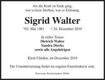 Traueranzeige von Sigrid Walter  von Magdeburger Volksstimme